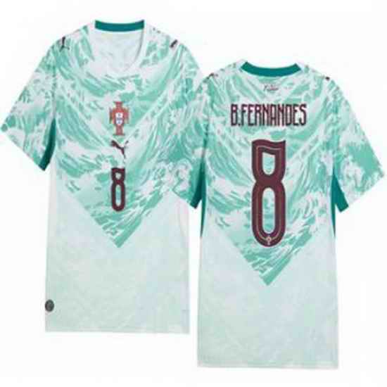 Men 8 Portugal Replica Bruno Fernandes Long Sleeve Away Jersey   1